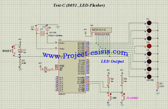   پروژه برنامه نویسی اتصال LED به 8051 و برنامه های مختلف با LED